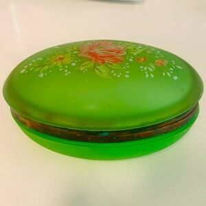 Antique Green Glass Trinket Box